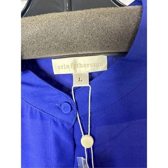 NEW w Tags Erin Fetherston Silk Chiffon Sheer Button-Up Shirt Blue Large - Picture 4 of 12